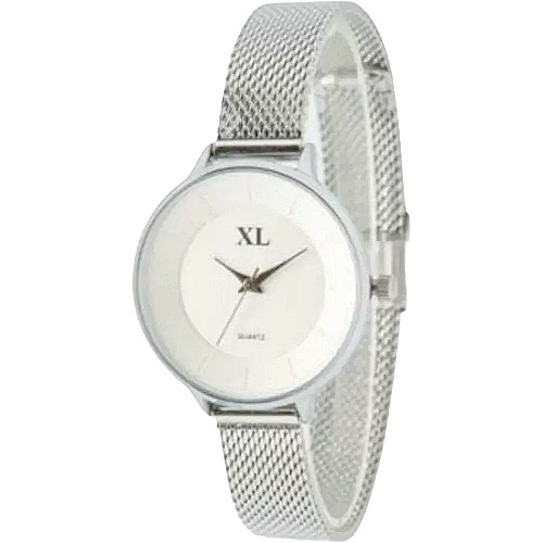 Reloj Mujer Xl Malla Metálica Color Plata Modelo 786-19