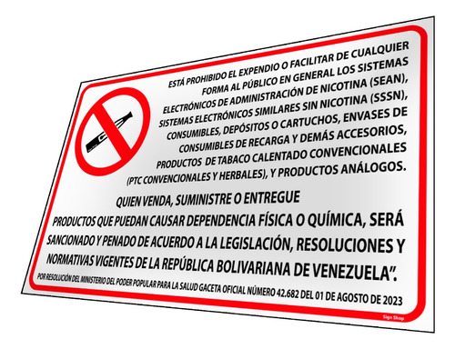 Letrero Prohibida La Venta De Vaper 50 X 80 Pvc Rígido 3mm