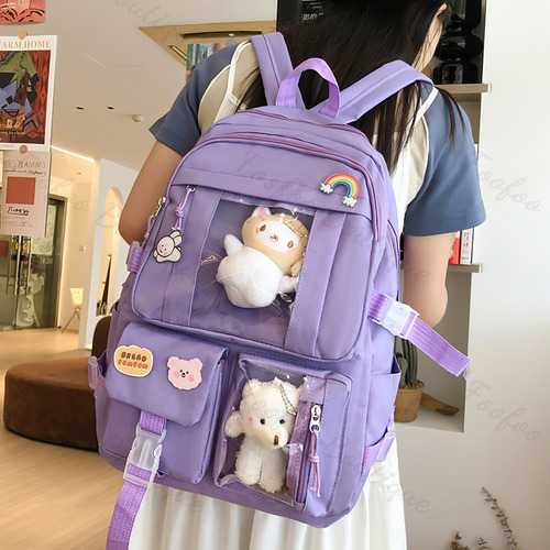 Mochila Escolar De Moda Casual Impermeable Gran Capacidad Foofoo Morado