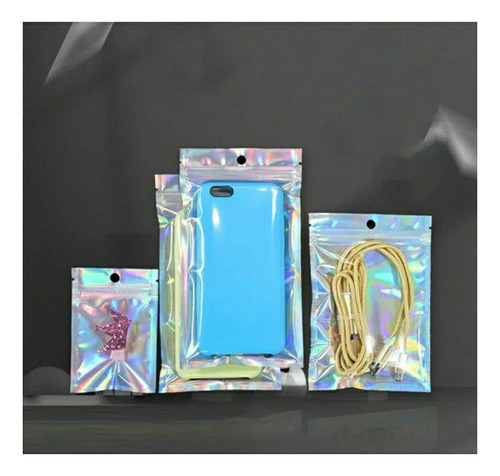 Saco Zip Holográfico Frente Transparente C/ Furo 8x13cm 100u