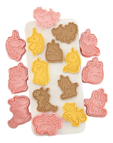 Kit 8 Cortador De Biscoito 3d Carimbo P/ Doces Unicornio Cor Rosa...