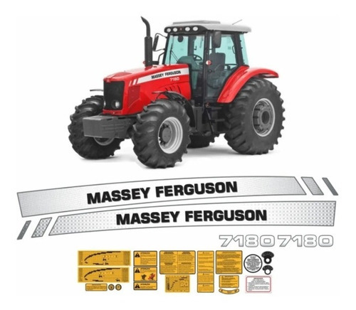 Kit Adesivos Faixas Compatível Massey Ferguson Trator 7180 Cor Preto