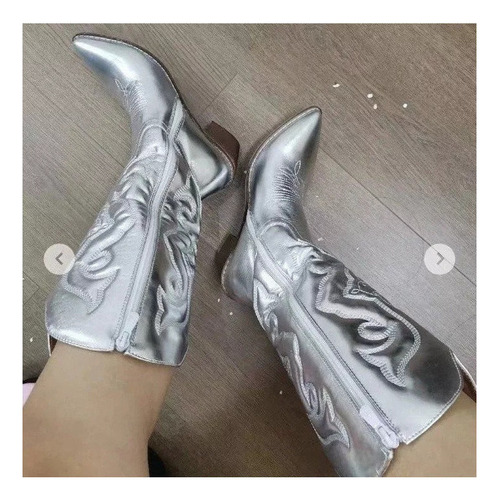 Bota Punta Media Bota Tacón Grueso