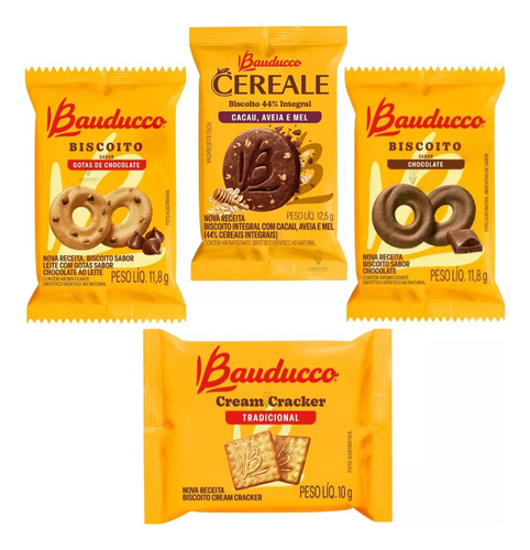 Kit Com 400 Sachês De Biscoito Bauducco 4 Sabores Sortidos