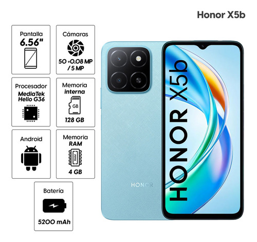 Celular Honor X5b 4g 128/4gb 50/0.08mp 5mp 6.56 Ocean Blue