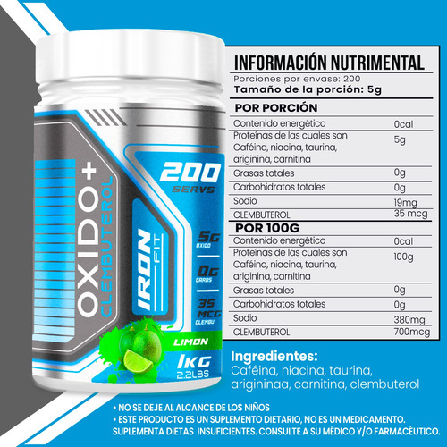 Glúteo Peptona + Óxido Nítrico + Clembu Iron Fit 1kg Sin Sabor - Limón