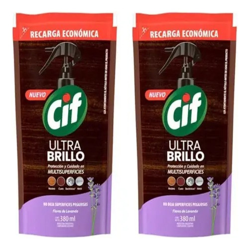 Limpiador Cif Ultra Brillo Repuesto Lavanda 380ml Pack X2