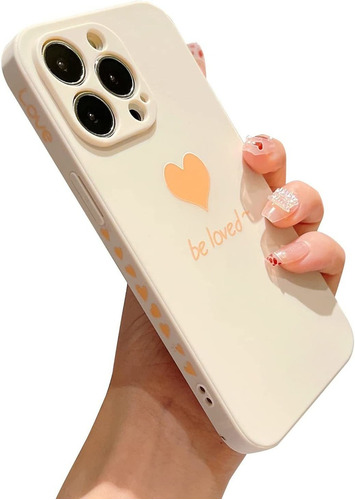 Funda iPhone 13 Pro De Silicona Heart Caramelo - Blanco