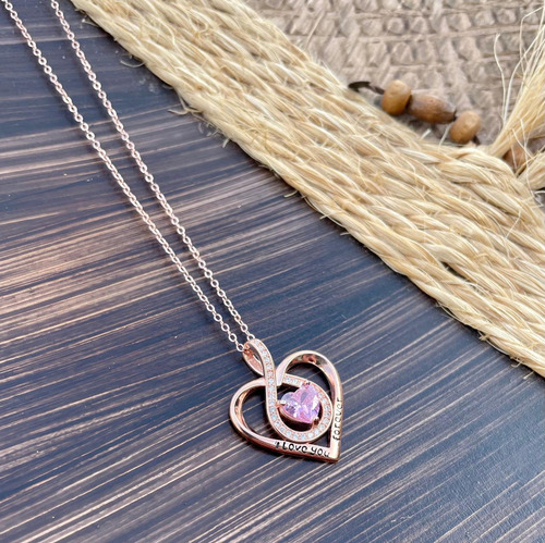 Colar Ek Luxo Coração Prata S925 Cor Ouro E Pedras Zircônia Cor Dourado