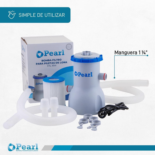 Imagen 5 de 10 de Bomba Filtro Para Pileta Lona Pearl C/ Mangueras 35 Watts