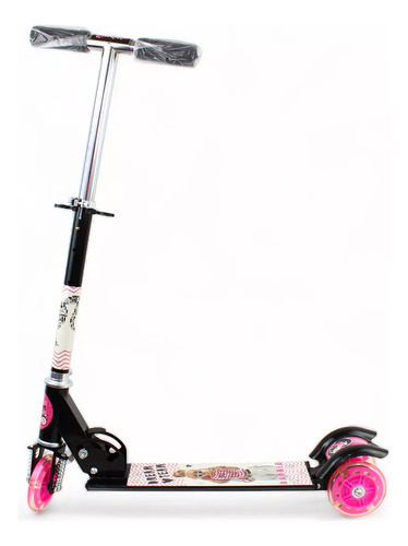 Scooter Infantil 3 Ruedas Luz Led Plegable Diseño Barbie Color Negro
