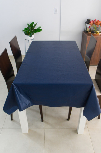 Mantel Cuerina Impermeable Cuadrado 1.40x1.40 Ecocuero Color Azul Oscuro Liso