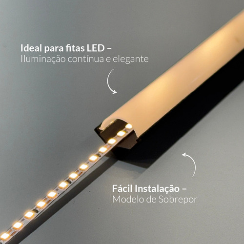 Kit 10 metros Perfil Led Barra Sobrepor One Side Canto Alumínio 5x2m 18x13mm Preto Alut By Avant