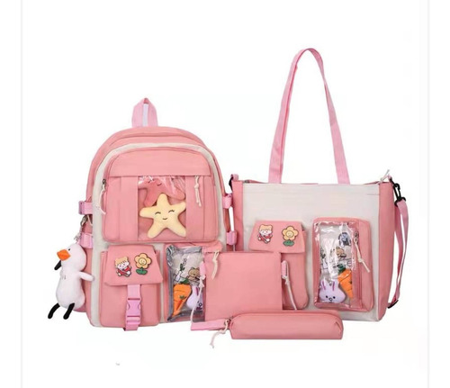 Mochila Escolar Kawaii Combo De 4 Piezas Impermeable Laptop