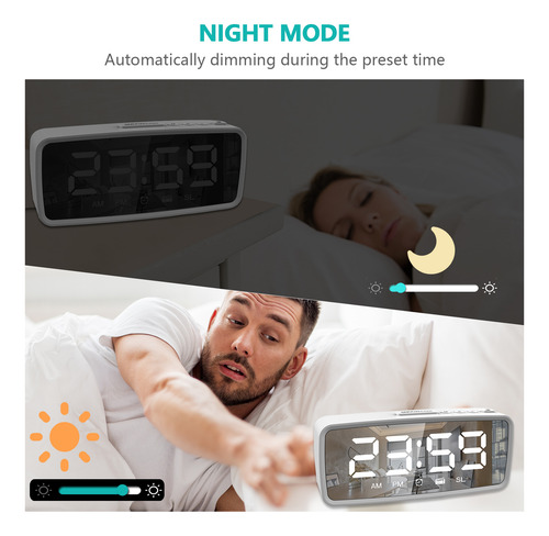 Reloj Despertador Digital, Pantalla Led Con Espejo De 5.1 Pu