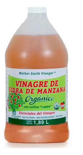 Vinagre De Sidra De Manzana Orgánico Con Cultivo Madre 1.89l