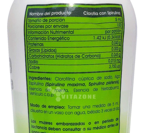 Imagen 2 de 4 de Clorofila Líquida Con Spirulina Hierbabuena 500 Ml Vidanat