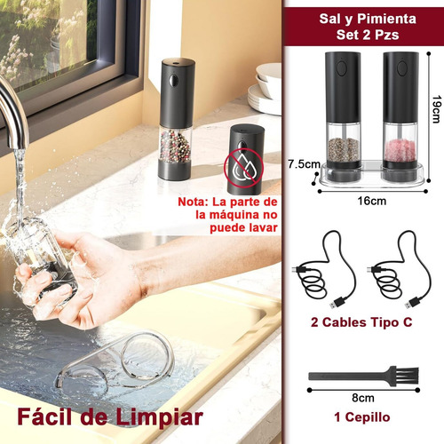 Molinillo De Pimienta Y Sal Eléctrico Grosor Ajustable,