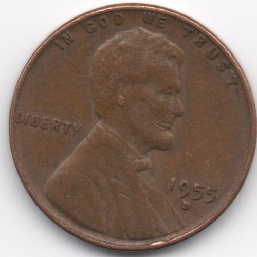 1955 D (1) Un Centavo Penny Wheat 1c Vf Lincoln Cent Escasa