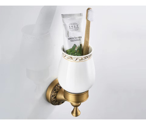 Soporte Con Vaso Para Cepillo De Dientes Acabado Antiguo