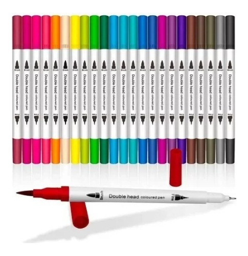 Caneta Brush Pen 36 Cores Duas Pontas Pincel Fina Canetinha