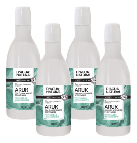  4 Oleo De Massagem Cafe Verde Aruk 300ml D'agua Natural