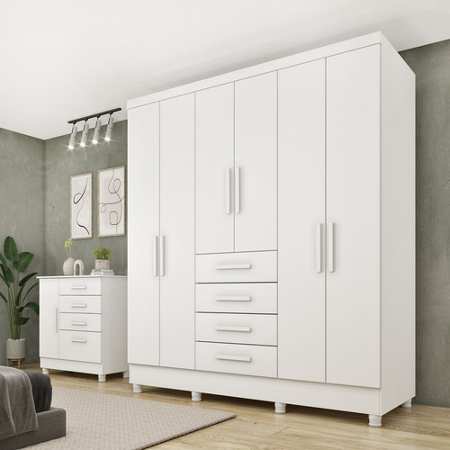 Guarda Roupa Casal Com Pés 6 Portas 4 Gavetas 180cm Wt