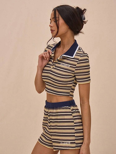Crop Top Polo Chomba Hilo Rayado Colorido Importado