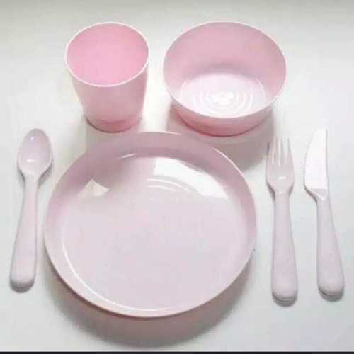 Set De Cubiertos Y Platos Para Niños, Color Rosa, Utensilios