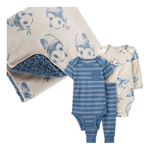 Carters Ajuar Recien Nacido Bebe Set 4 Piezas Con Manta Azul 9m
