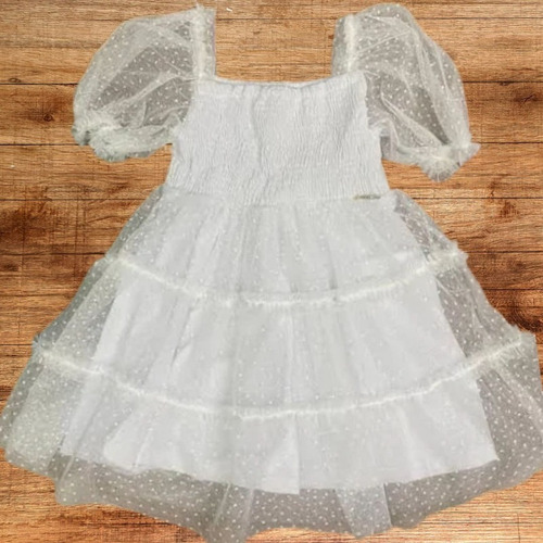 Imagem 2 de 5 de Vestido Infantil Branco Poás Mon Sucré Happy Time 21134