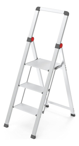 Taburete Escalera 3 Escalones Aluminio Plegable Slim Premium Galvanizado Gris