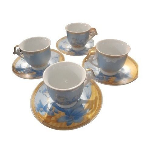 Juego Tazas De Porcelana. 4 Tazas Y 4 Platos