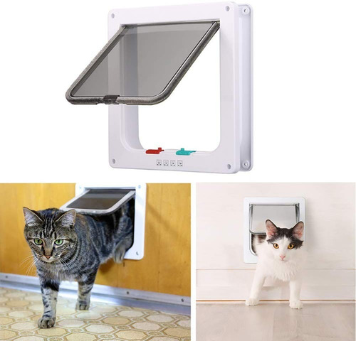 Puerta Para Mascotas Perro Gato Tamaño Chico Acceso Bloqueo Color Blanco