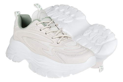 Tenis Casuales Dama Clasben Peach Simipiel Blanco