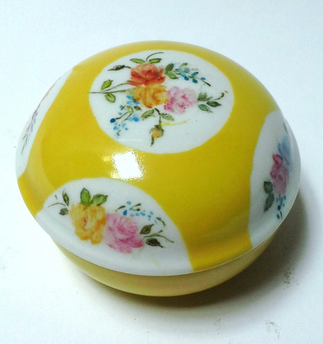 Cofre Porcelana Vintage Amarillo Flores Multicolores