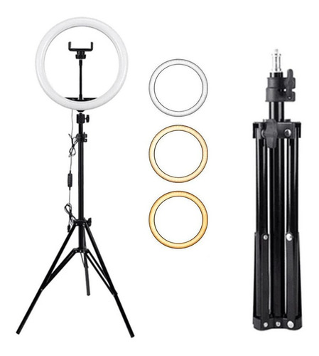Imagen 3 de 4 de Aro De Luz Led 26cm + Soporte Para Celular + Trípode 1.80 M