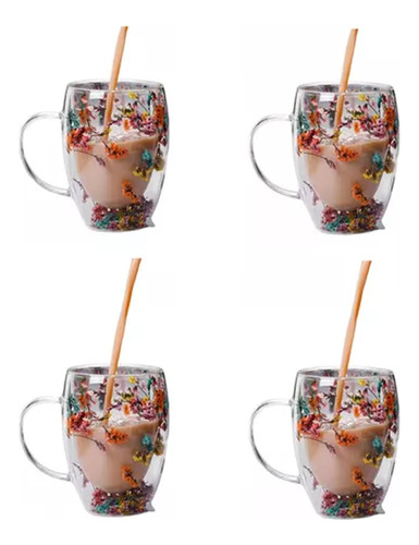 4 Tazas De Aium, Tazas De Café Con Leche, Flores Secas