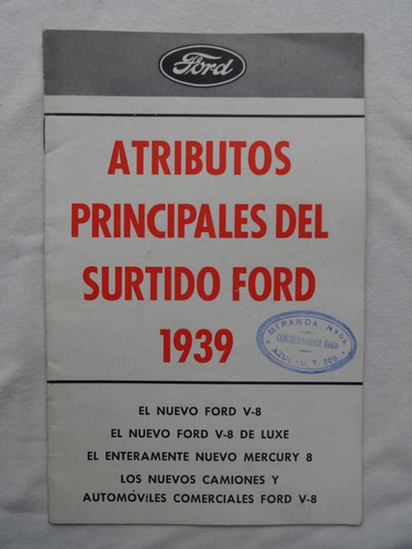 Folleto Ford 1939 V8 Mercury De Luxe Camion Catalogo