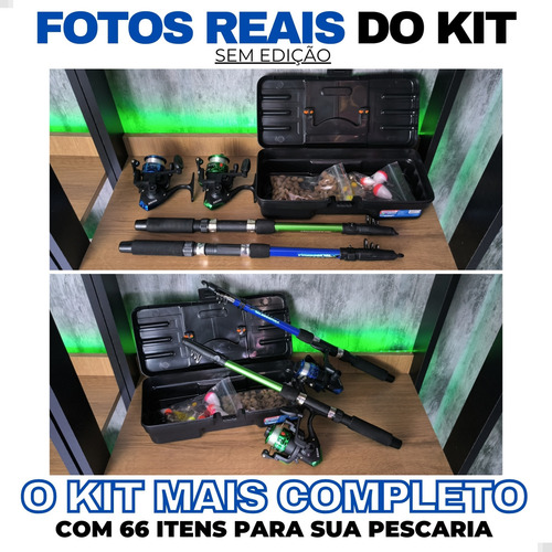 Pescamping Kit Pesca Completo 2 Varas Telescópica Fibra De Vidro E 2 Molinetes Leve Com Linha - Maleta Com Acessórios Bóias Chumbadas Anzóis Isca E Mais Tralha De Pescaria