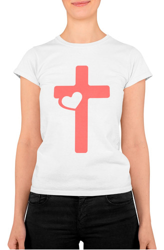 Blusa Playera Cruz Corazón Jesús Cristiana Hombre / Mujer