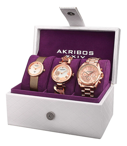 Set De Reloj Para Mujer Akribos Xxiv Ak738rg De Cuarzo