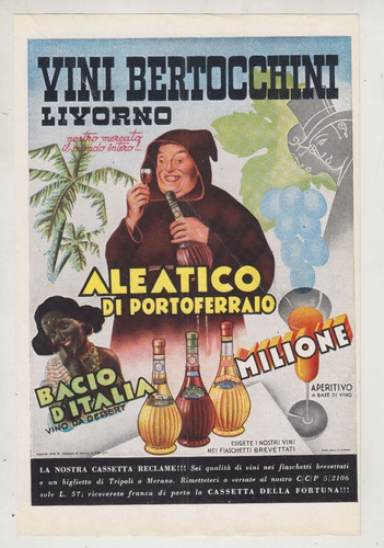 1938 Italia Publicidad Vinos Bertocchini De Livorno Vintage
