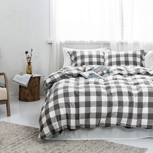   Alo Plaid Bedding Duvet Cover Set Of  Queen Size,  Co...