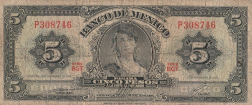 Billete $5 Pesos De 1969 - La Gitana