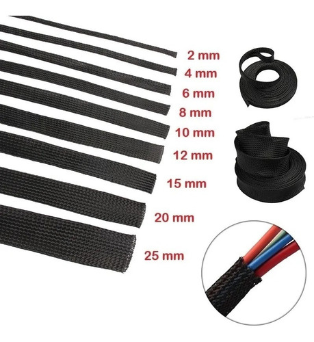 Imagen 4 de 6 de Malla Tejida Cubre Cables Organizador 1 Metro 10-15mm Elegir