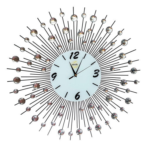 Reloj De Pared Sunburst Con Forma De Metal Negro Y Cristales