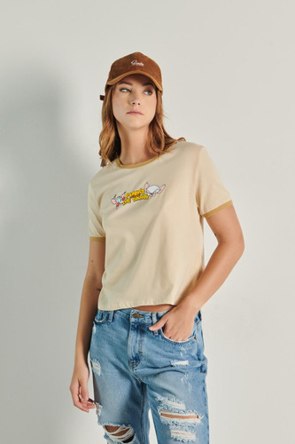 Camiseta Para Mujer Con Estampado En Frente De Pinky & Cereb