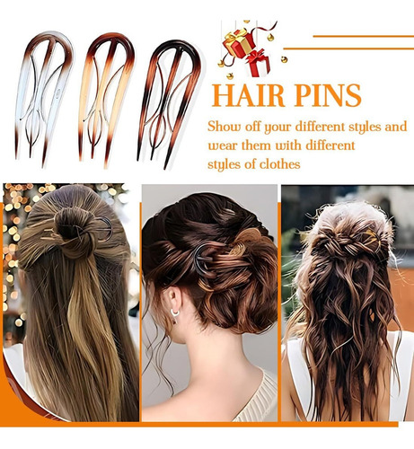 3 Piezas Horquillas Para El Pelo En Forma De U Para Niñas