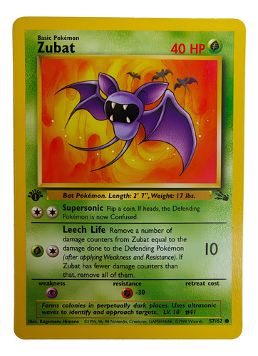 Zubat 57/62 Carta Pokémon Tcg Primera Edición Ingles Zubat Inglés